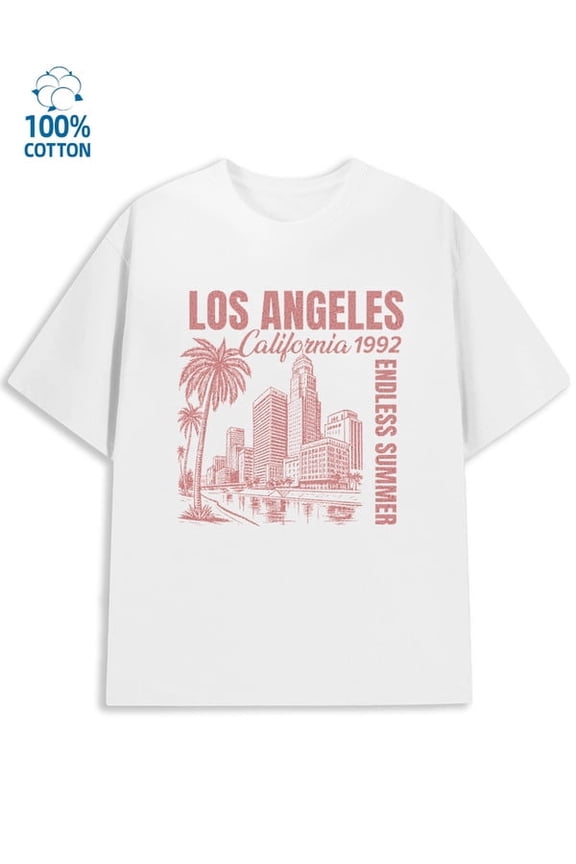 LA Summer Tee men's Los Angeles 180G 100% Cotton white 79 usa Classic Unisex Shirt Printed tshirts Unique Design Unisex Shirt Graphic Tee tshirts Basic Unisex Shirt Graphic tshirts
