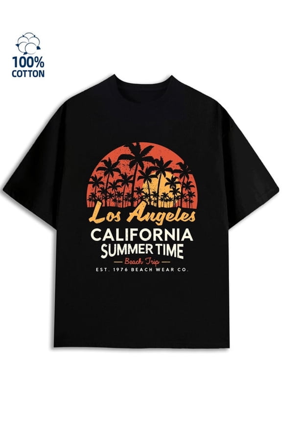 Greenink LA Summer Vibes mens Los Angeles 180G Cotton black 79 cut Classic Unisex Shirt Graphic tshirts Fashion Unisex Shirt Graphic tshirts Fashion Unisex Shirt Printe