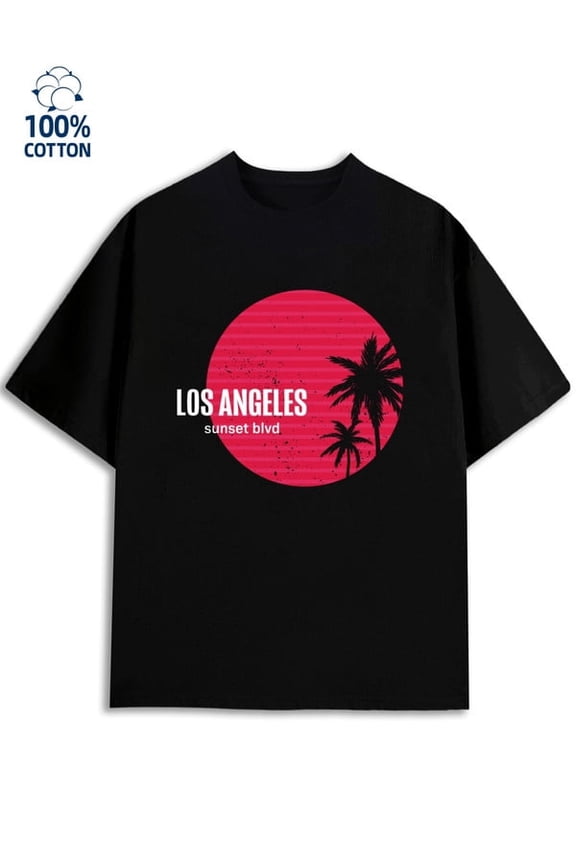 Greenink LA Sunset Blvd men's Los Angeles 180G 100% Cotton black cut usa Casual Unisex Shirt Graphic tshirts Original Unisex Shirt Crewneck tshirts Retro Unisex Shirt Crewneck tshirts