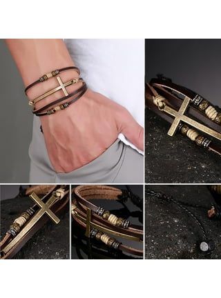 Leather cross bracelet womens deals