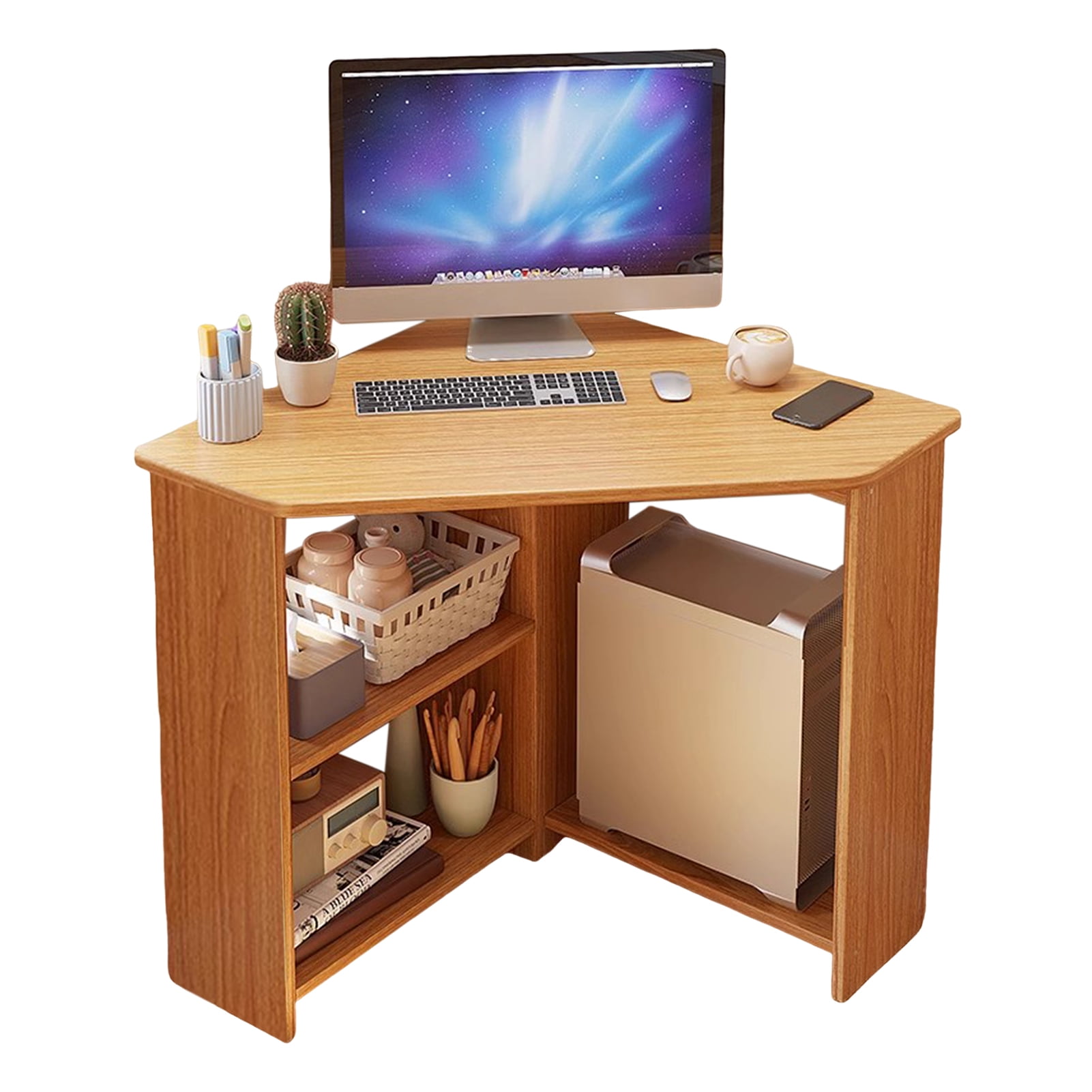 LA TALUS Corner Desk, Small Desk with Drawers and Open Shelves, Small