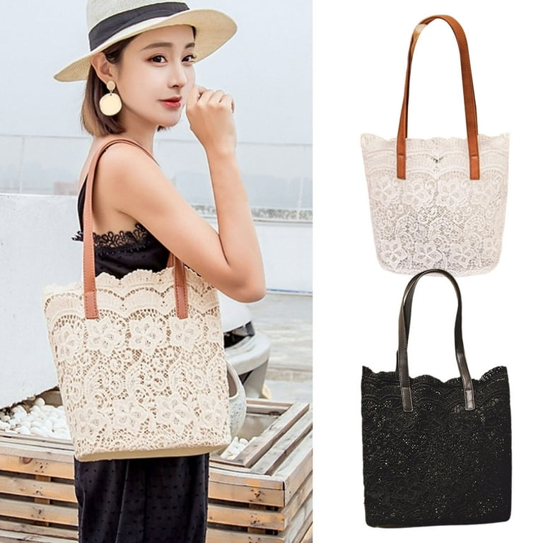 LA TALUS Hand Bag Large Capacity Vintage Bucket Shape Buckle Closure Strong  Load Bearing Storage Faux Leather Women Flower Lace Tote Bag Travel  Accessory Champagne One Size 