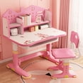 thumbnail image 1 of LA TALUS Kids Functional Desk Chair Set, Height Adjustable Children School Study Desk with Castle Backboard, Widened Desktop, Bookstand and Storage Drawer Pink, 1 of 11