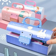LA TALUS Pencil Box Large Capacity Adorable Appearance Handle Design with Password Lock Waterproof Item Storage Plastic Cartoon Stationery Box Pencil Storage Case Gift School Supplies Style A