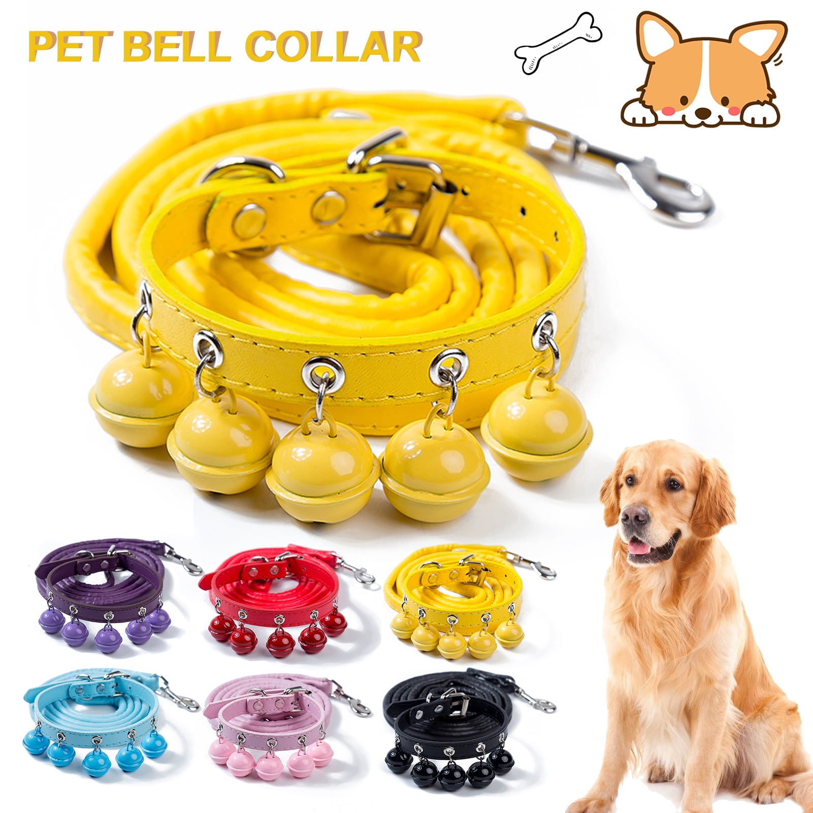 LA TALUS Pet Leash Collar Solid Color Antipull Adjustable Cute Pet Dog