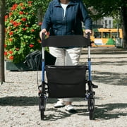 LA TALUS Rollator Walker for Seniors with Storage Bag, Upgraded Thumb Press Button for Height Adjustment, 4 x 8" Wheels Walker with Seat Padded and Backrest, Folding Lightweight Walking A Blue