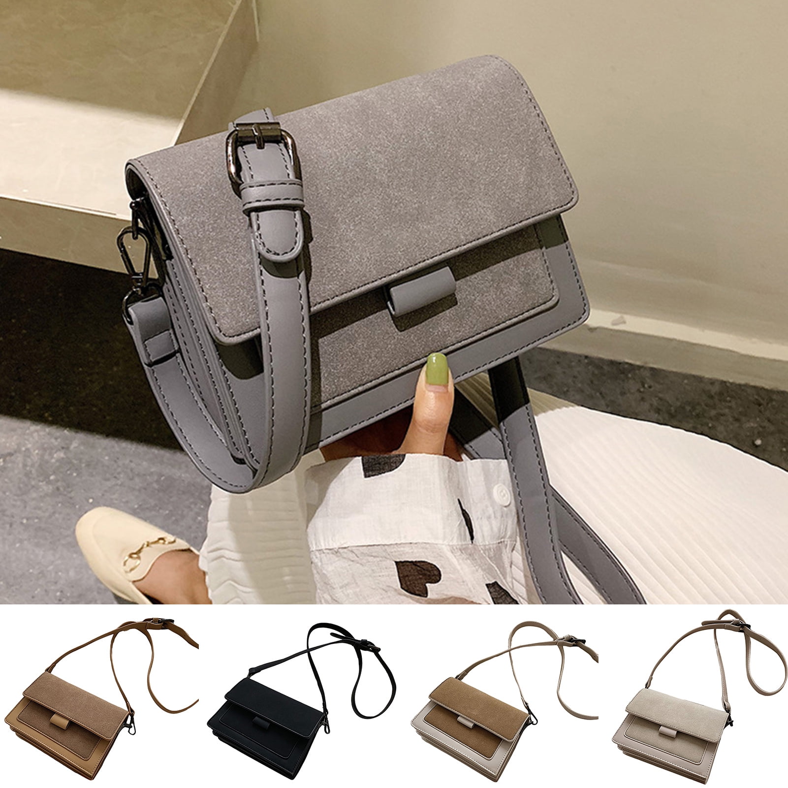 LA TALUS Mini Top-Handle Bag Adjustable Strap Button Solid Color