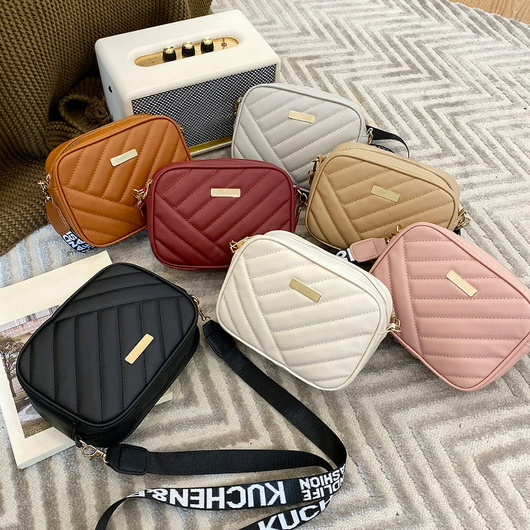 LA TALUS Shoulder Bag Large Capacity Zipper Closure Trendy Minimalistic Widen Webbing Storing Cosmetics Faux Leather Square Shape Cross-body Bag Women