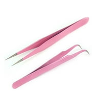LA TALUS Stainless Steel False Eyelashes Tweezers Bend Straight Lashes Applicator Clip Pink Bend