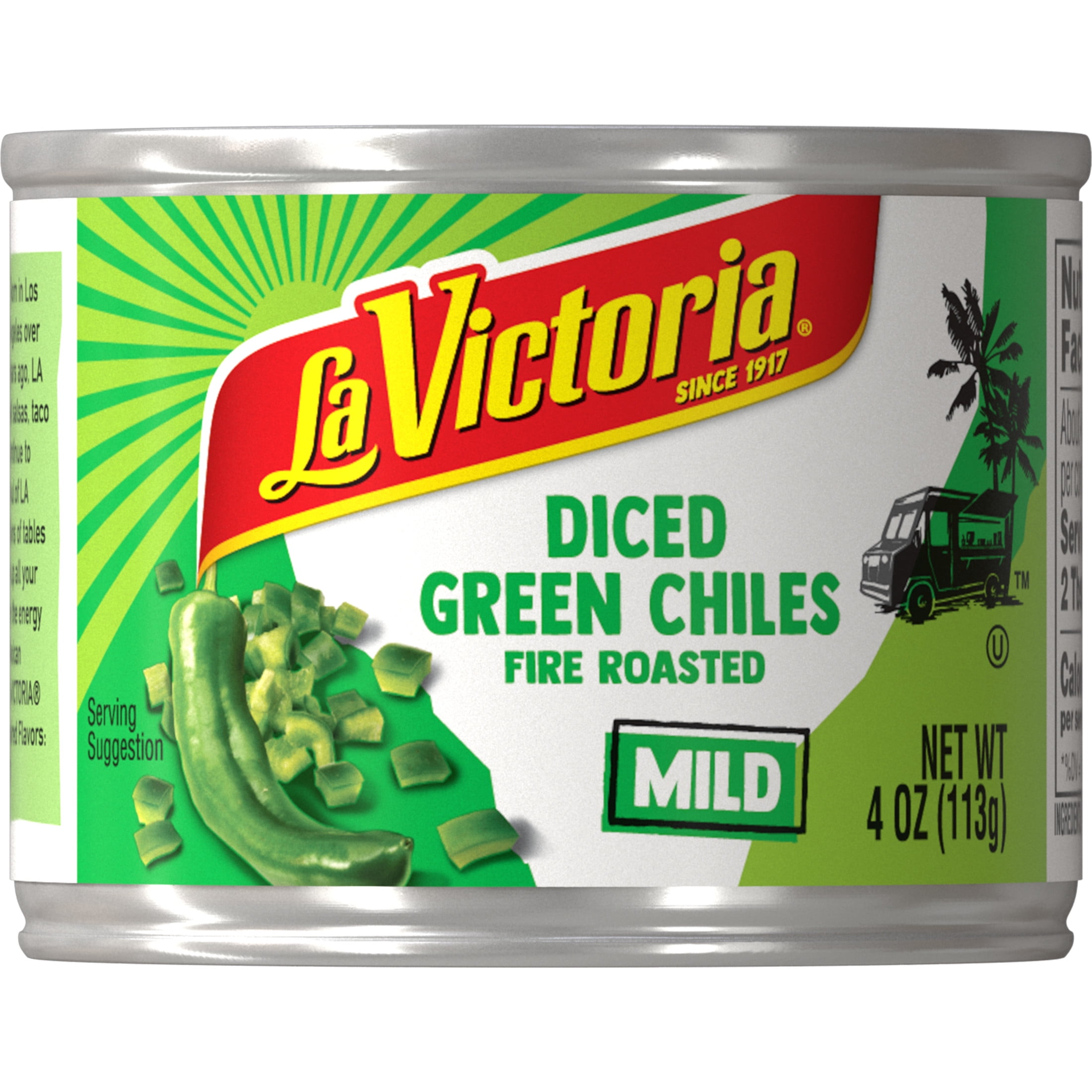 LA VICTORIA Fire Roasted Diced Green Chiles, Mild, 4 oz Steel Can