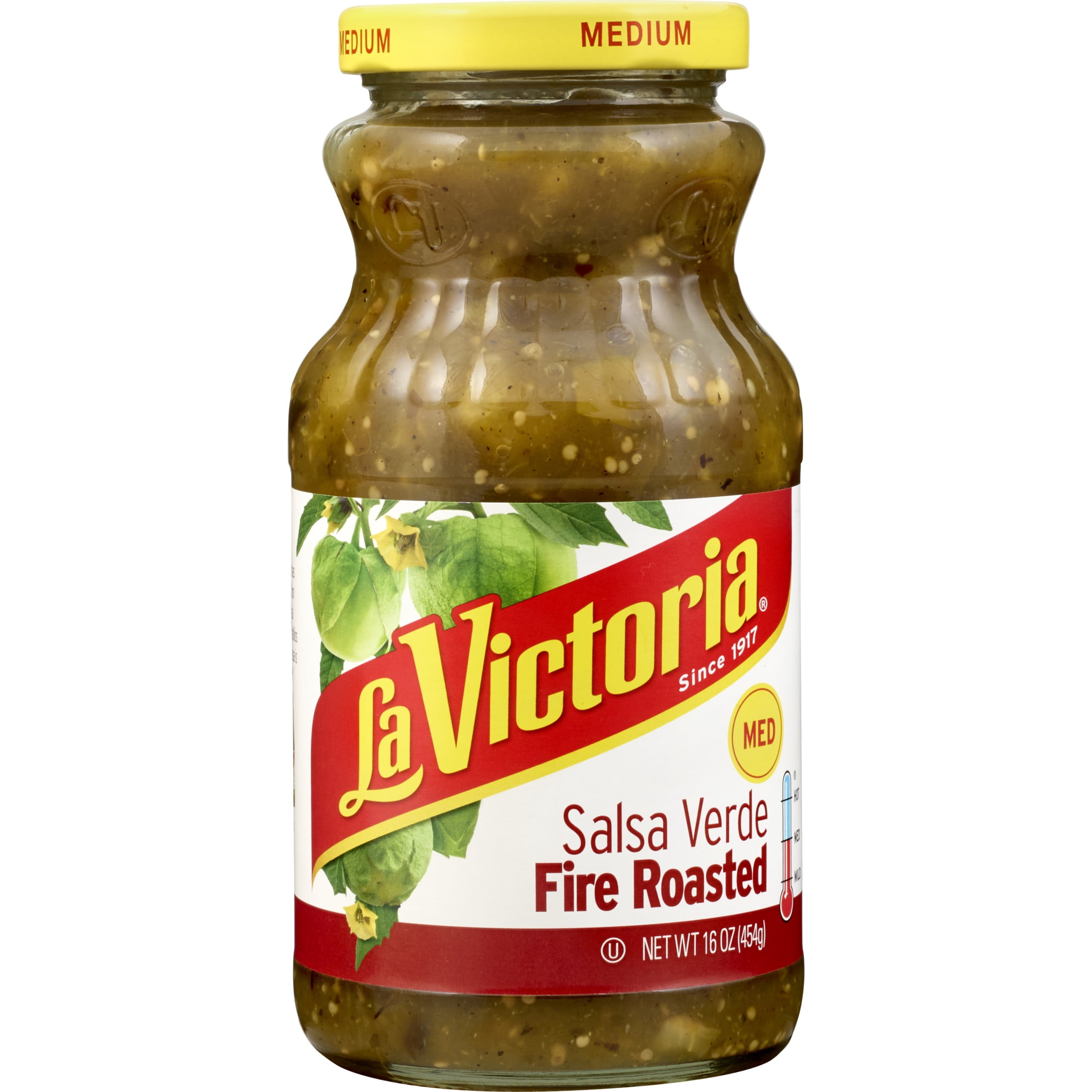 LA VICTORIA Fire Roasted Salsa Verde Medium, Regular, 16 oz Glass Jar