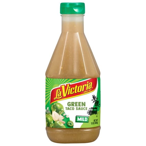LA VICTORIA Green Taco Sauce Mild, Shelf Stable, 15 oz Plastic Squeeze Bottle