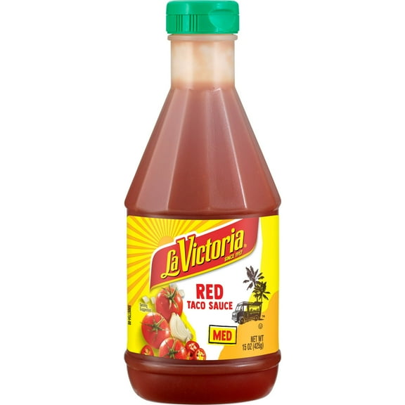 LA VICTORIA Red Taco Sauce, Medium, Shelf-Stable, 15 oz Plastic Bottle(2 Packs)