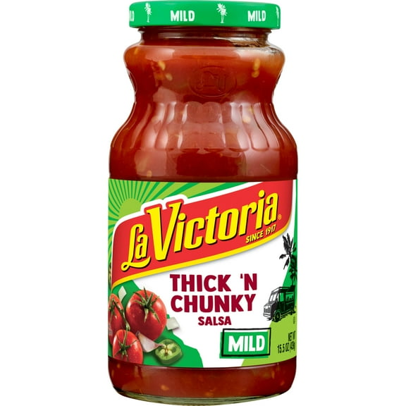LA VICTORIA Thick 'N Chunky Salsa, Mild, Shelf-Stable, 15.5 oz Glass Jar