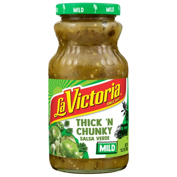 LA VICTORIA Thick 'N Chunky Salsa Verde, Mild, Shelf Stable, 15.5 oz Glass Jar