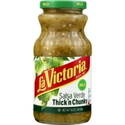 LA VICTORIA Thick 'n Chunky Salsa Verde Mild, 16 oz Regular Glass Jar