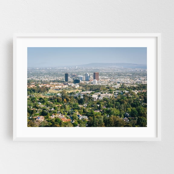 LA from Brentwood - Los Angeles California Photography City Skyline Architecture Landscape Scenic White Framed Wall Art Print 5 x 7 inches