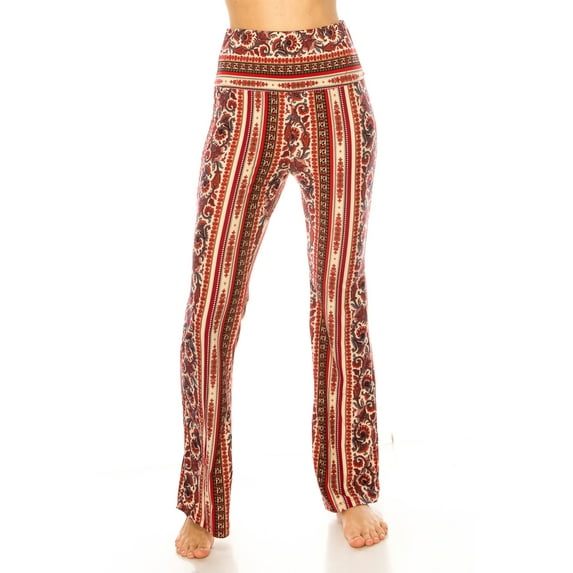 LA12ST High Waisted Yoga Flare Leggings for Women Tummy Control Printed Palazzo Pants Buttery Soft Bell Bottom Pants