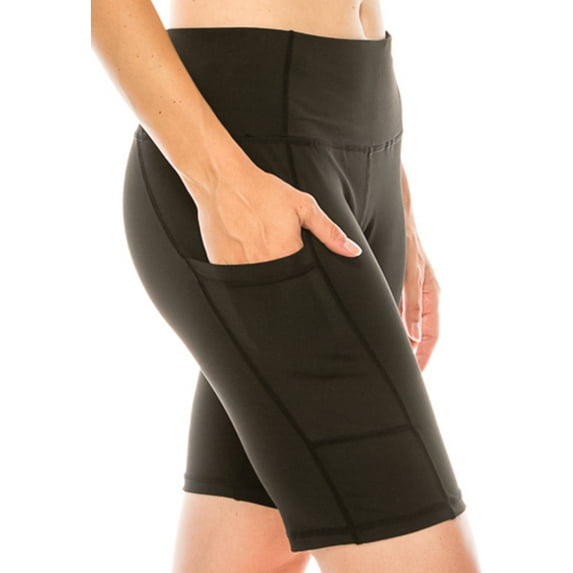 LA12ST Women High Waist Athleisure Yoga Shorts Workout Running Compression Exercise Biker Shorts Side Pockets