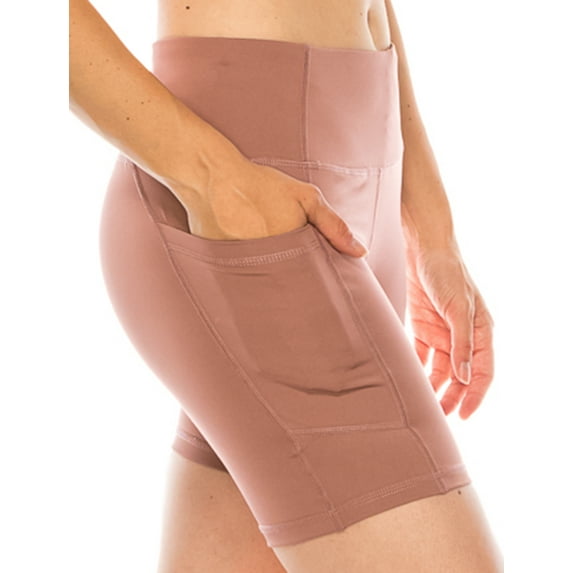 LA12ST Women High Waist Athleisure Yoga Shorts Workout Running Compression Exercise Shorts Side Pockets