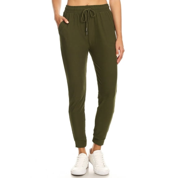 LA12ST Women's Juniors Soft Fleece Lined Jogger Pants Drawstring Pockets