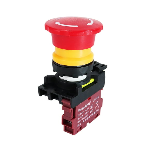 LA36M Emergency Stop Button Switch 22mm E-Stop Plastic Mushroom Push ...