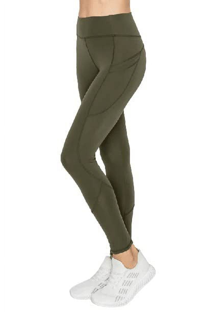LA7 Seam Detail Pocket Legging Stretch Fit Ankle Length for Women and Girls  Olive Green (Small/Medium) 