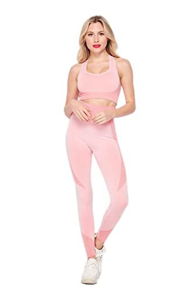 LA7 Women's Two Piece Outfit Soft Honeycomb Texture Sport Yoga Running Set,  Small/Medium Size With Light Grey Color. 