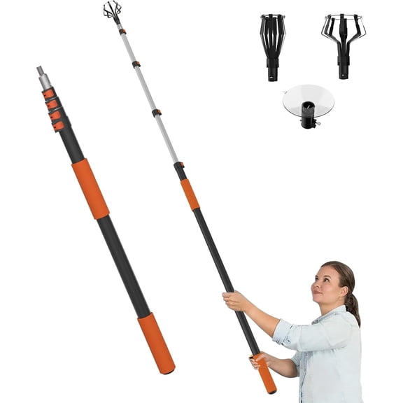 LAANPOLE 20FT Reach Light Bulb Changer for High Ceilings, Light Bulb Changer with Baskets and Suction Cup for Recessed Lights with 3-12FT Telescoping Extension Pole