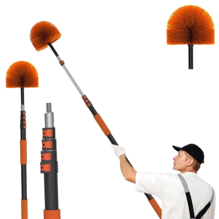 LAANPOLE 26FT Reach Cobweb Duster with Extension Pole, Spider Web Brush for Cleaning Extendable, Professional Ceiling and Corner Dusters for Outdoor Indoor Use
