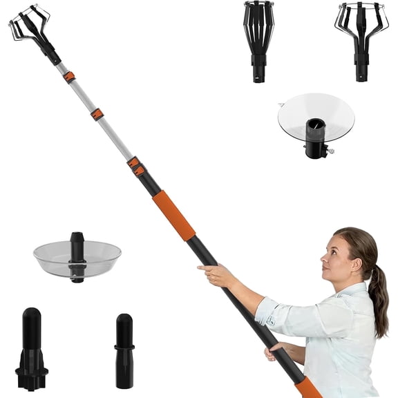 LAANPOLE 26FT Reach Light Bulb Changer for High Ceilings, Light Bulb Changer with Baskets, Suction Cup and Disc for Recessed Lights with 5-20FT Telescoping Extension Pole