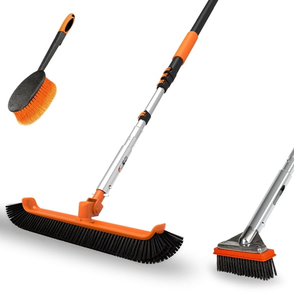 LAANPOLE 4-in-1 Pool Brush with Pole, Heavy Duty 18" Pool Brush Head, 5" Stainless Steel Brush and Hand-Held Pool Scrub Brush for Inground & Above Ground Pools, Pool Scrubber Brush with 12FT Pole