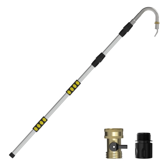 LAANPOLE Gutter Cleaning Tools from The Ground, 24FT Reach Rain Cleaner with Bendable Wand and Quick Connect Adapter for Garden Hose