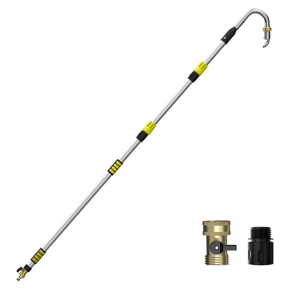 LAANPOLE Gutter Cleaning Tools from The Ground, 24FT Reach Rain Cleaner with Bendable Wand and Quick Connect Adapter for Garden Hose