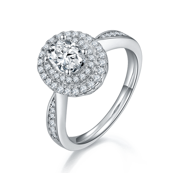 LAATIKUI 1 Carat Moissanite Engagement Rings for Women Round Cut - Bridal Set - Classic Ring - Halo Ring - 18k White Gold Over Silver