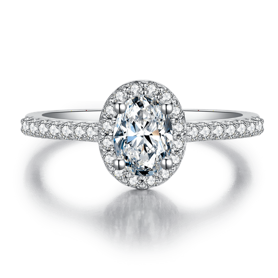 LAATIKUI 2 Carat Oval Moissanite Engagement Rings for Women- Bridal Set - Women Wedding Rings - Halo Ring - 18k White Gold Over Silver