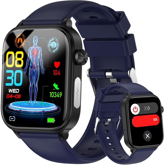 LAATIKUI Smart Watch for Men Women (Answer/Make Calls) ,1.96" HD Screen Fitness Watch with Stress Monitor, SOS Button, IP68 Waterproof