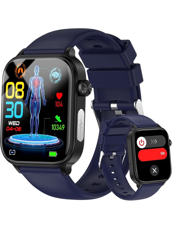 Smart Watch for Men Women (Answer/Make Calls) ,1.96" HD Screen Fitness Watch with Stress Monitor, SOS Button, IP68 Waterproof