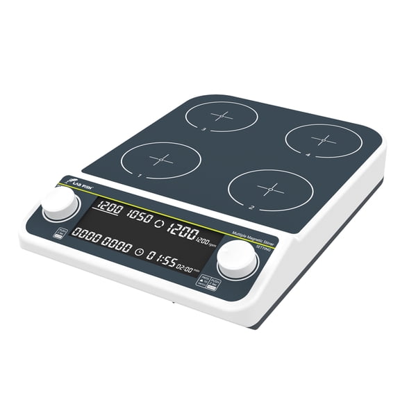 LAB FISH 4-Station Digital Magnetic Stirrer, 4x500ml Max, 50-1500 RPM, Brushless Motor, Sync/Async Modes, 0-999 Min Timer, LED Display, 100-240V AC, for Laboratory Stirring