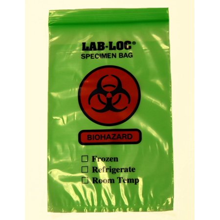 LAB-LOC Specimen Transport Bag with Document Pouch, 6 x 9 Inch, Elkay Plastics LAB20609GR, 10 Count