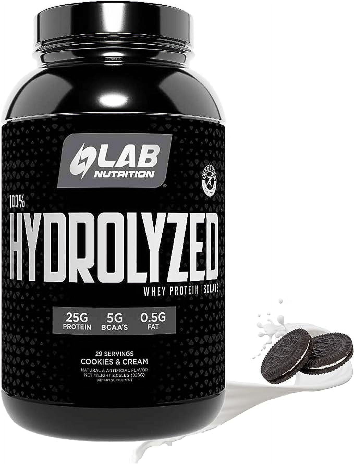 LAB Nutrition 100 Hydrolyzed Whey Protein Isolate (2 Pounds, Cookies and Cream Flavor) 25gr of