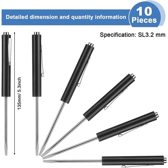 LABAKUI-10 Pcs Pocket Screwdriver Magnetic Mini Slotted Flathead, Black