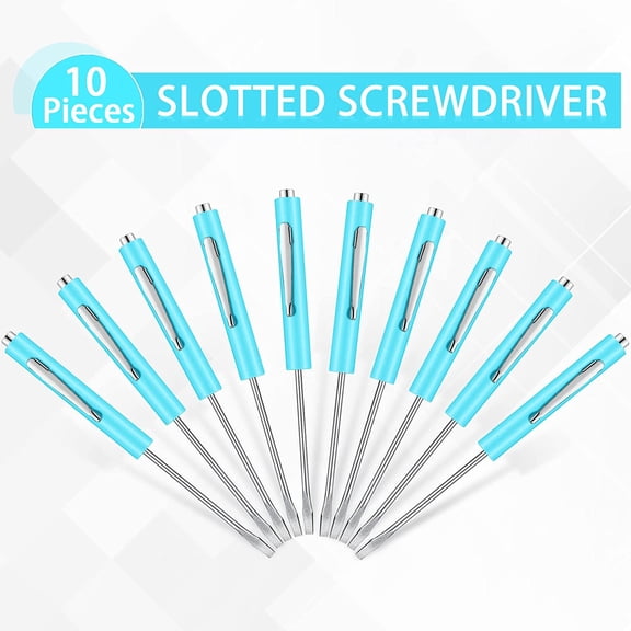 LABAKUI-10 Pcs Pocket Screwdriver Magnetic Mini Slotted Flathead, Light Blue