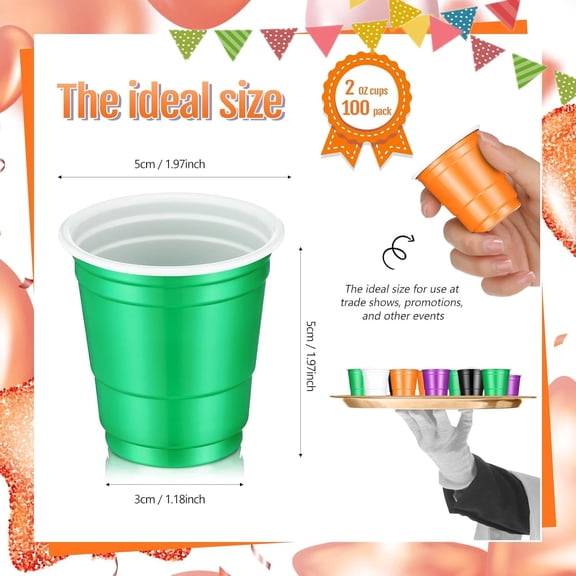 LABAKUI-100 Pack 2 Oz Plastic Shot Glasses,Five Colors