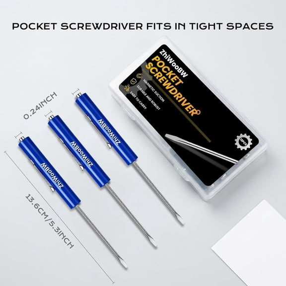 LABAKUI-12 Pcs Blue Pocket Screwdriver Magnetic Mini Slotted Flathead