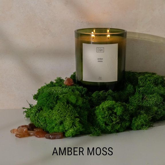 LABAKUI-12oz Amber Moss Candle for Home | Premium Green Winter Scented Candles for Men | Made with Natural Soy | Holiday Candles Gifts for Men and Women | Nature Collection