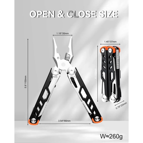 LABAKUI-15-in-1 Multitool Pliers with Sheath, Stainless Steel, Black