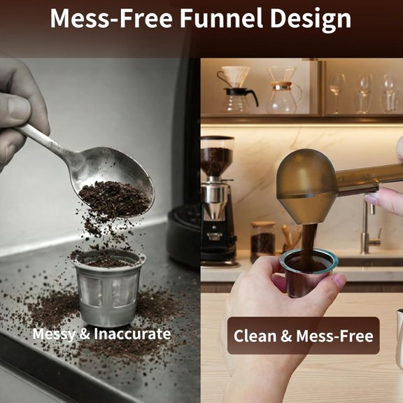 LABAKUI-2 Pcs Coffee Scoop with Funnel for Reusable K Cup, 2 TBSP Measuring Spoon