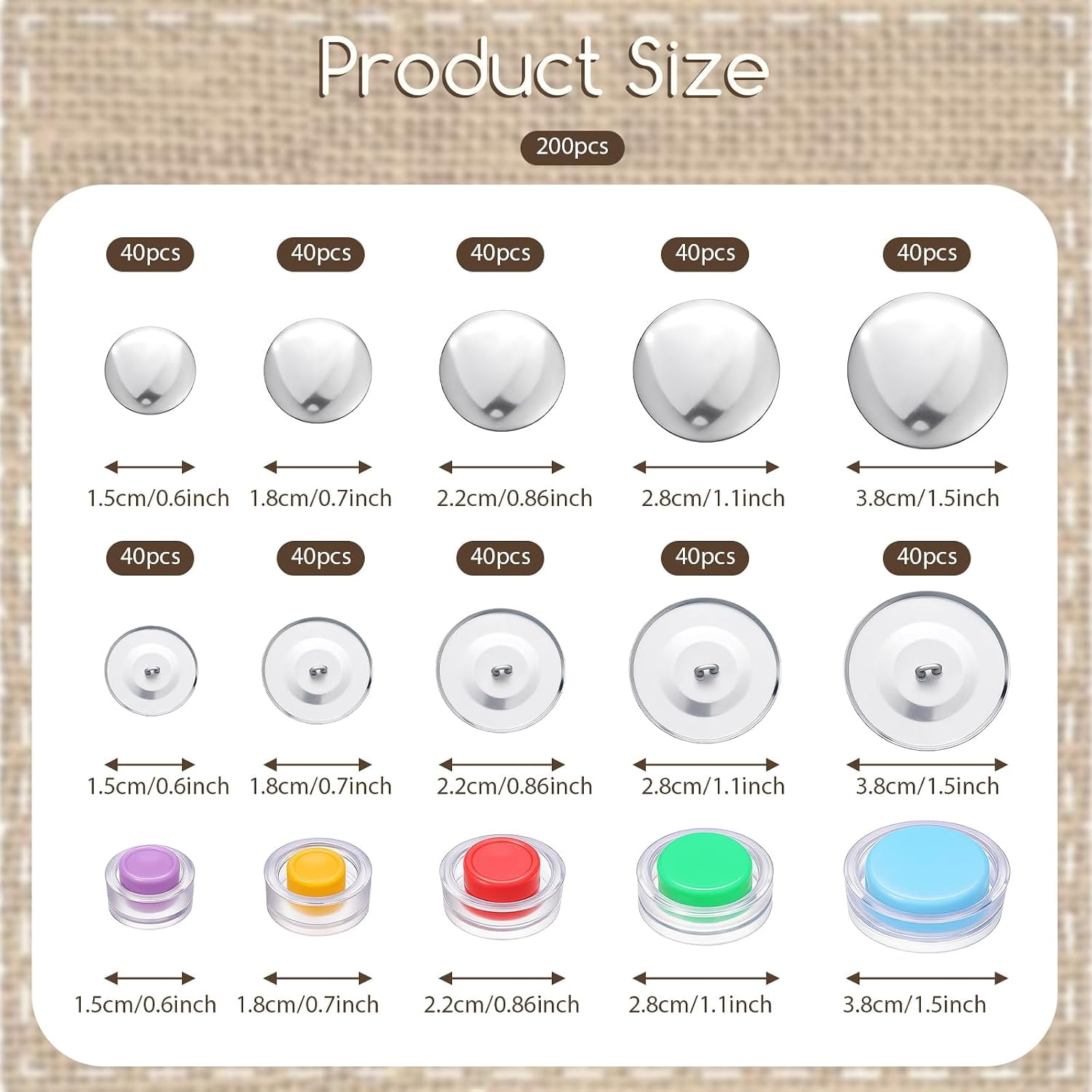 LABAKUI-200 Sets Cover Button Kits with 5 Size and Tools, 0.6