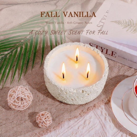 LABAKUI-20oz Large Decorative Candle Fall Vanilla, 3 Wick Scented Candle, Ivory White Ceramic Jar, Luxury Home Fragrance, Elegant Room Dcor & Premium Birthday Gift